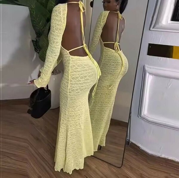 Robe longue dos nu jaune