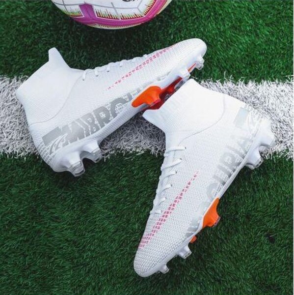 Soccer Shoes AG High Ankle Football Boots Men Sneakers-Whit