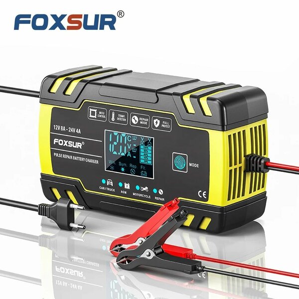 Car Battery Charger 12v-24v, Intelligent Pulse Repair, LCD