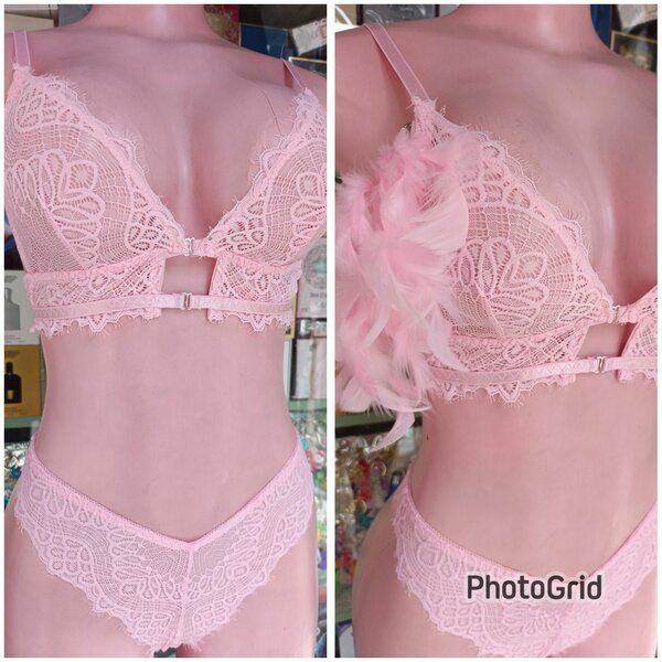Ensemble lingerie dentelle rose