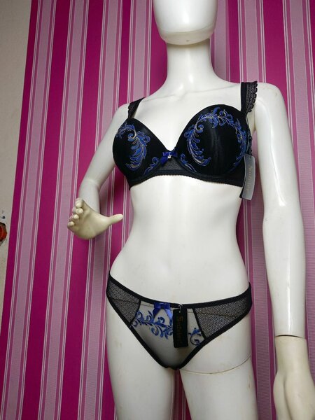 Ensemble lingerie sexy noir bleu