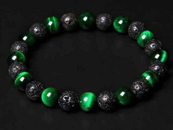 Bracelet pièrre de lave + oeil de tigre vert