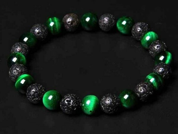 Bracelet pièrre de lave + oeil de tigre vert