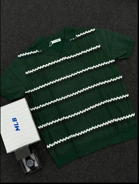 Polo Vert à Rayures Homme