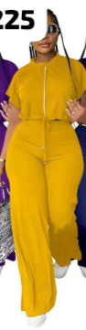 Combinaison femme pantalon évasé et manches courtes moutarde