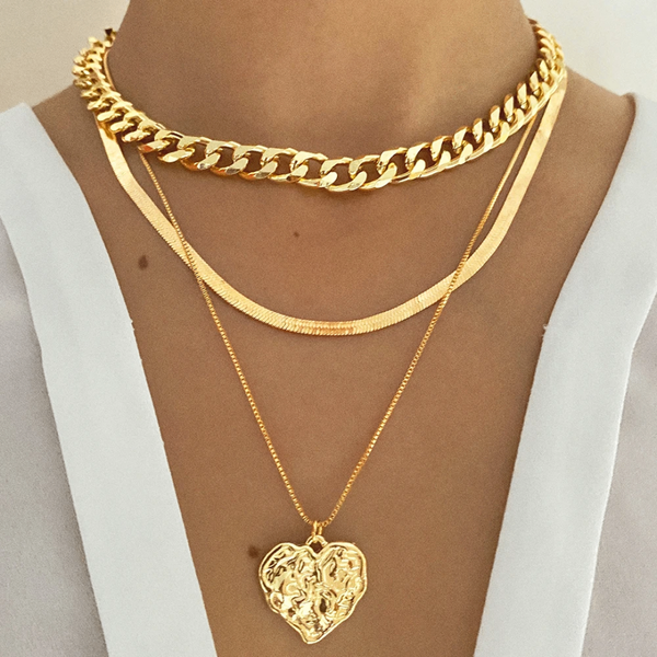 Collier superposé doré cœur