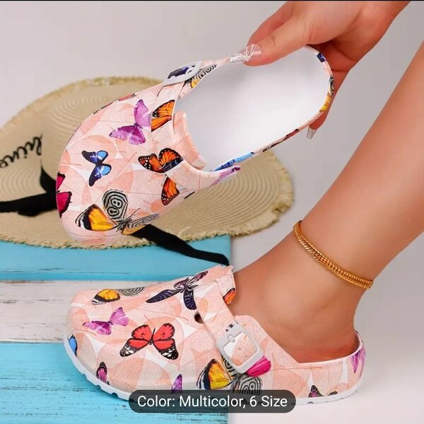 Womens Butterfly Printed All-Season Flat Clogs