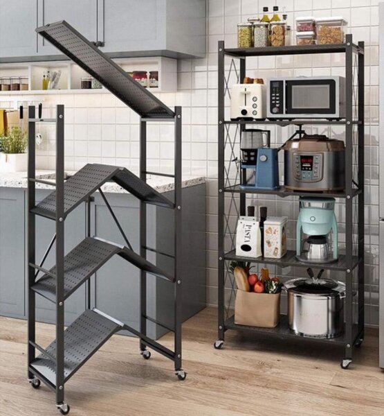 5 layer foldable metallic storage rack