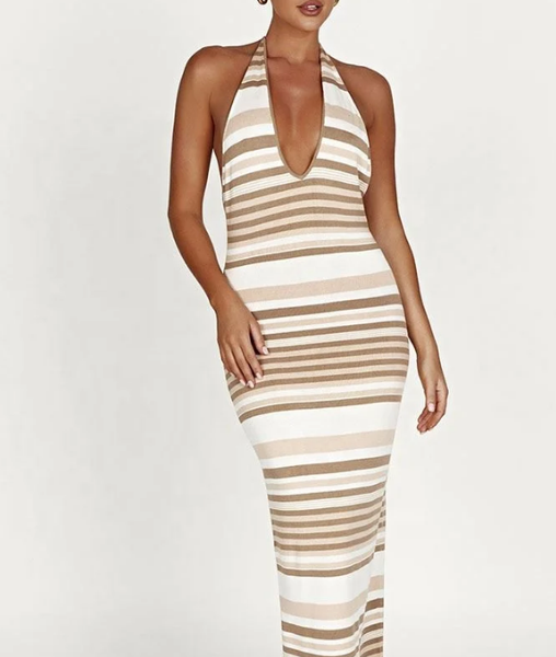 Robe dos nu rayée femme