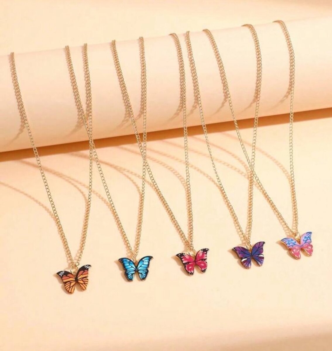 Collier Papillon Émail Couleur
