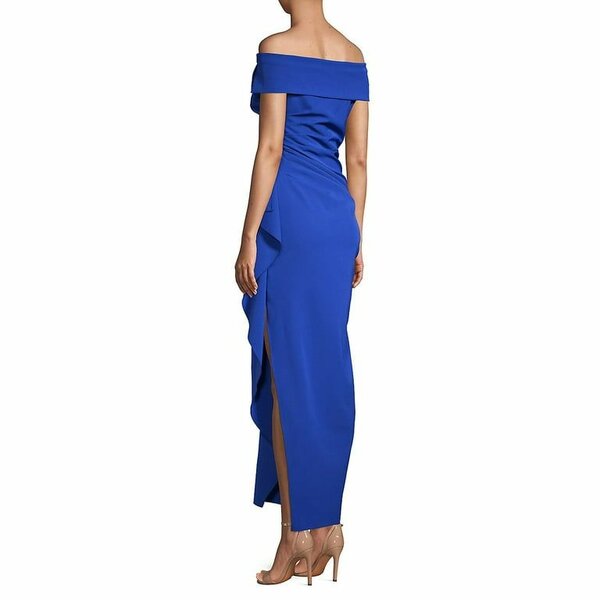 Women's Draped Off-The-Shoulder Blue Gown