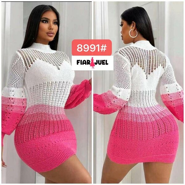 Robe Tricotée Dégradé Élégante