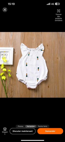 Barboteuse Bébé Été en Coton