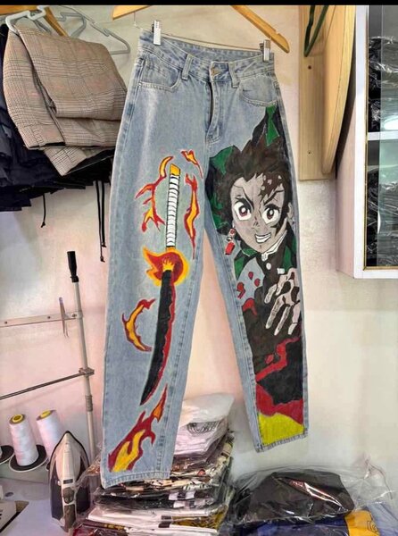 Jeans peints à la main Kimetsu