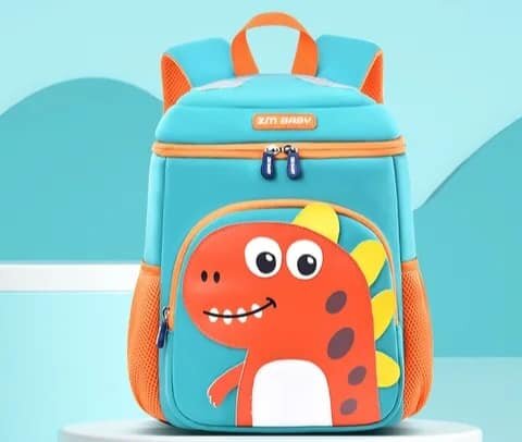 Sac à dos d'école bleu avec dinosaure orange