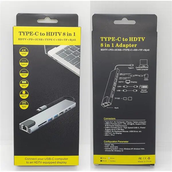 Usb hub 8 in 1 type c docking station with RJ45 Ethernet