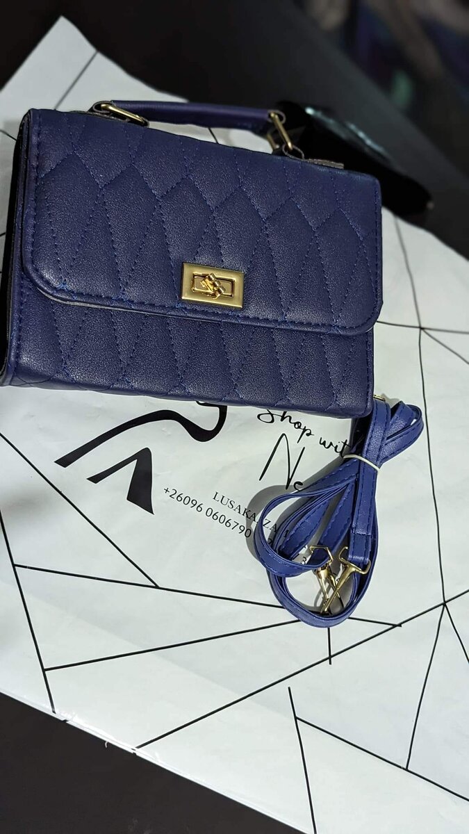 Dark blue quilted leather bag