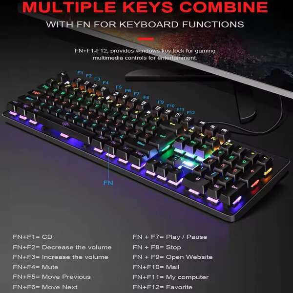 Clavier de jeu filaire rétroéclairé avec souris filaire