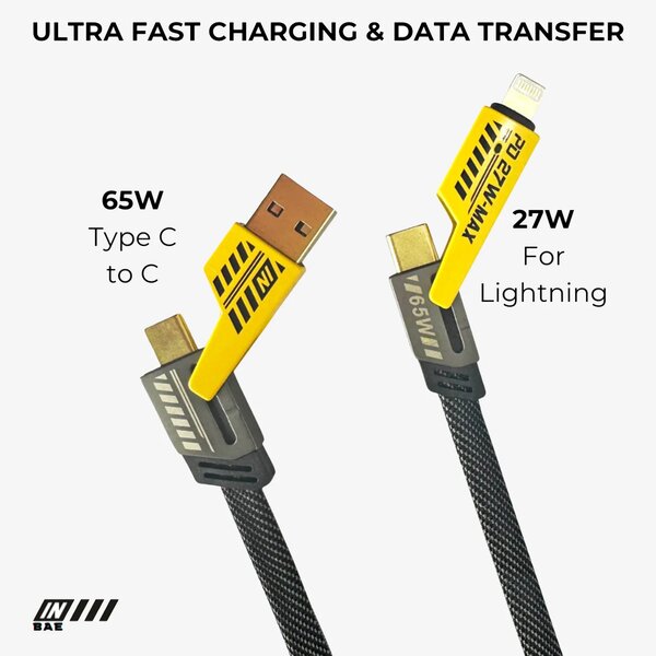 4 in 1 65W Type C to C ,USB to C C to Lightening Cable