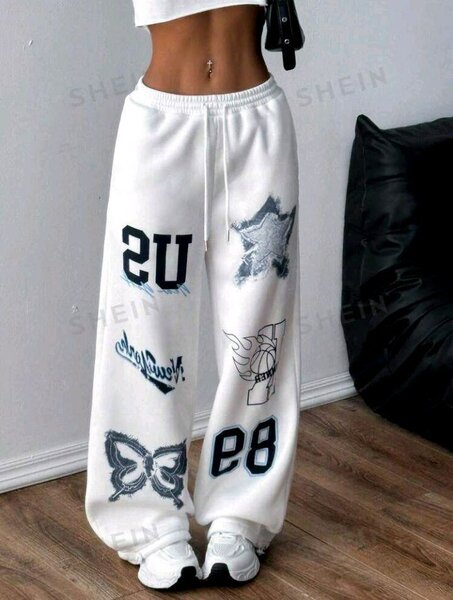 Pantalon blanc décontracté imprimé