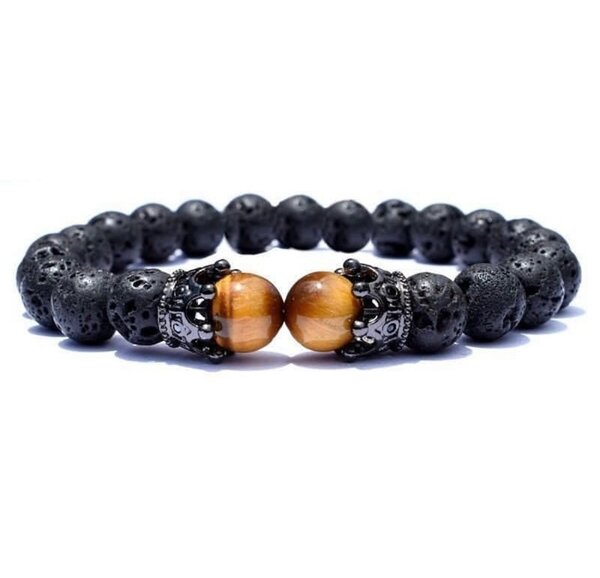 Unisex Lava Stone Crown Bracelet