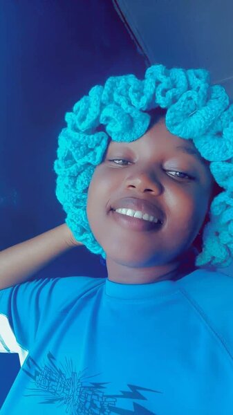 blue curly hat