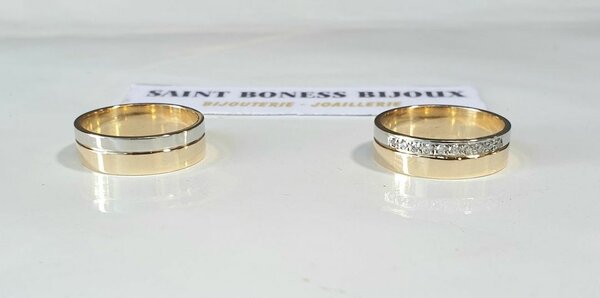 Bague alliance deux or (Or jaune Or blanc) 18k
