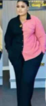 Tailleur-pantalon femme avec chemise noire et rose
