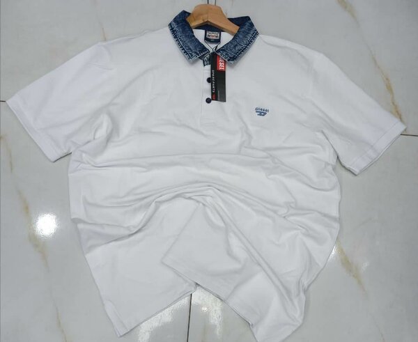 Polo coton à colle jeans blanc
