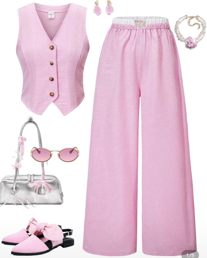 Ensemble chic rose avec pantalon large