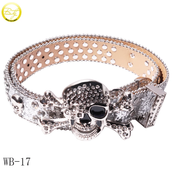 Ceinture crâne punk argentée