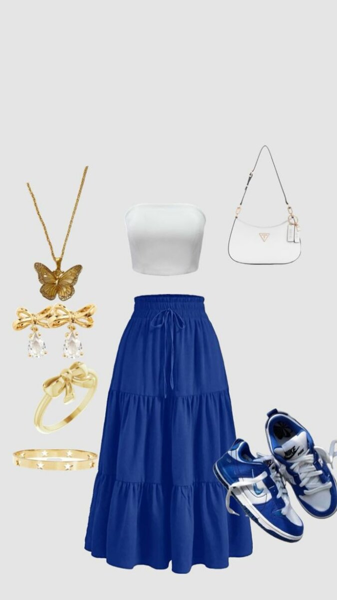 Ensemble élégant avec jupe bleue