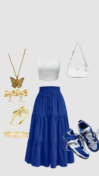 Ensemble élégant avec jupe bleue