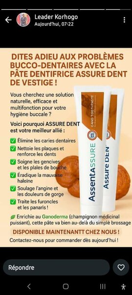 Dentifrice Assure Dent au Gano