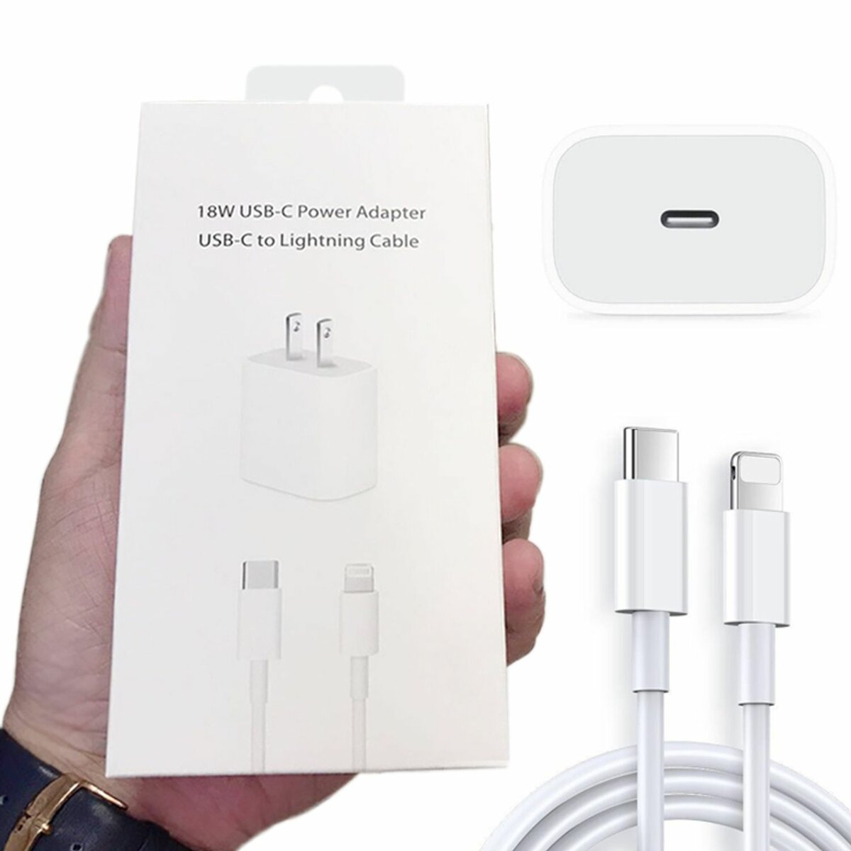 Two pin charger head-20W & type-C to Lightning Cord-white