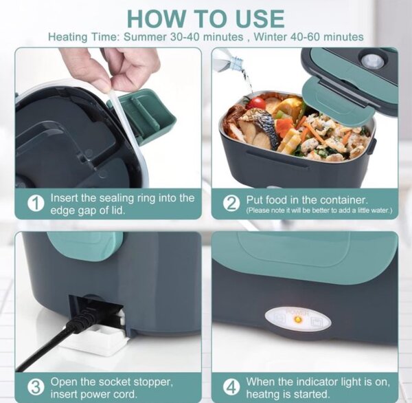 Stainless Steel Electric Insulated Lunch Box For Home, Car,