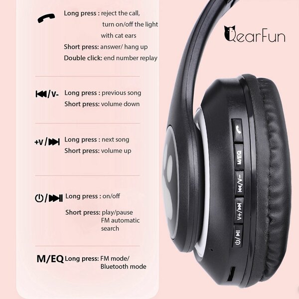 Casque bluetooth oreilles chat Fille Garçon STN28