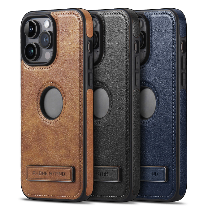 Coque en cuir avec support pour iPhone