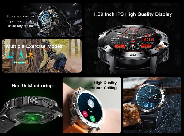 Stainless steel Smart Watch/ BT Call/Health Monitor/Andr/IOS