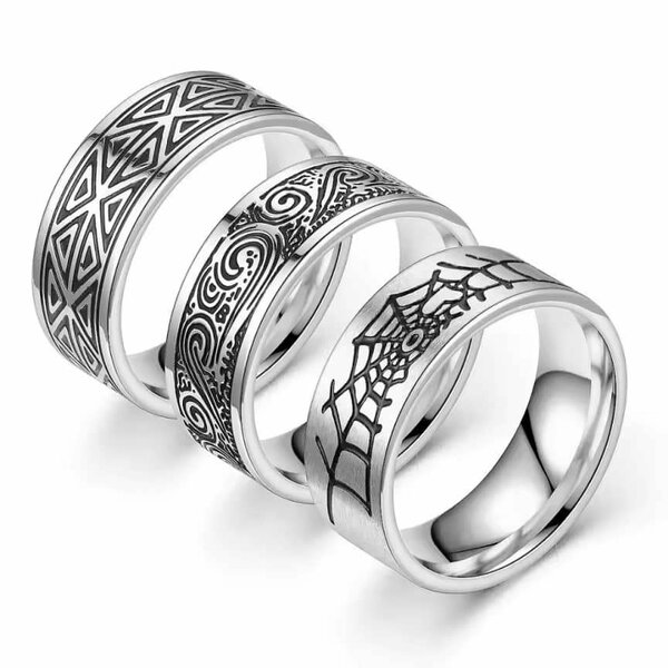 Bague Acier Motifs Géométriques