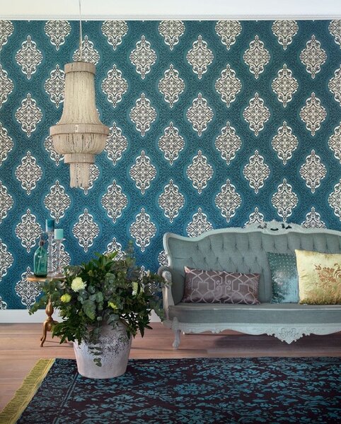 Papier peint baroque turquoise