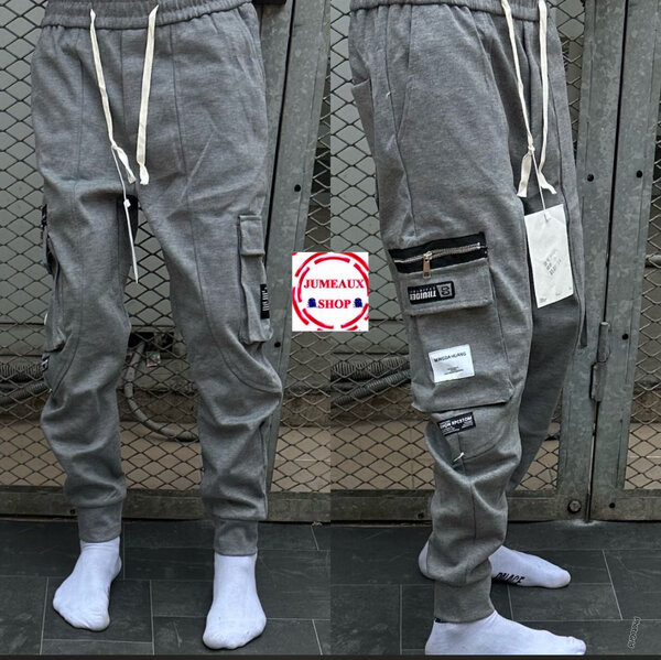 Pantalon cargo gris homme