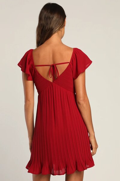 Lulus Women's Amalfi Coast Pleated Flutter Sleeve Mini Dress