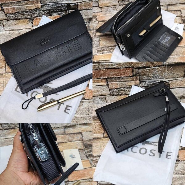 Lacoste Pochette en Cuir Noir