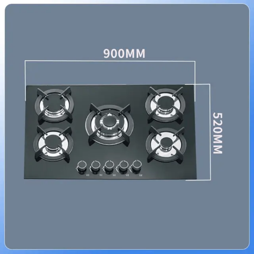 5 Way Gas Burner Black glass panel