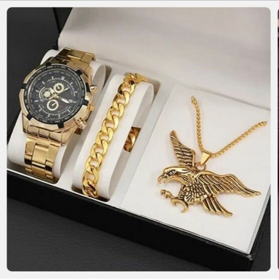 Ensemble Montre Bijoux Doré Homme