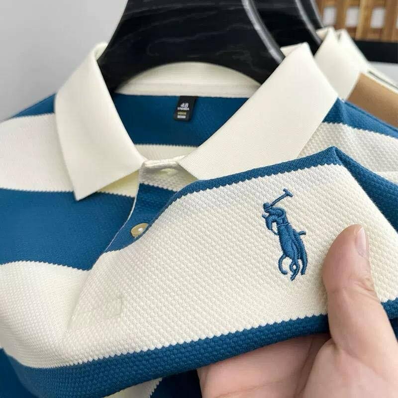 Polo homme rayé bleu et blanc