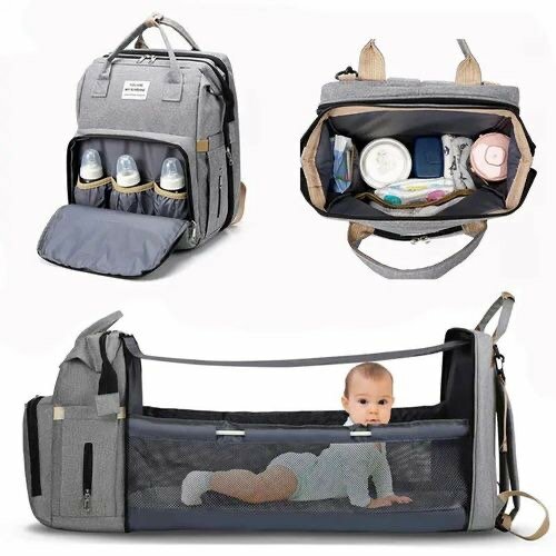 Portable Folding Crib Large Capacity Baby Backpack - Grey
