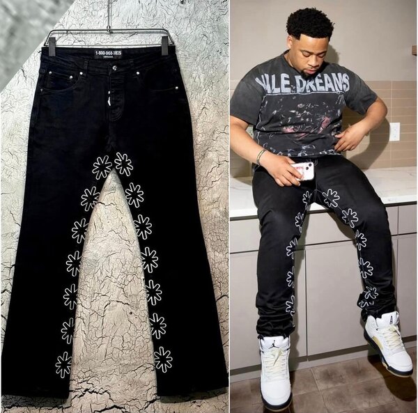 Jean noir homme à fleurs
