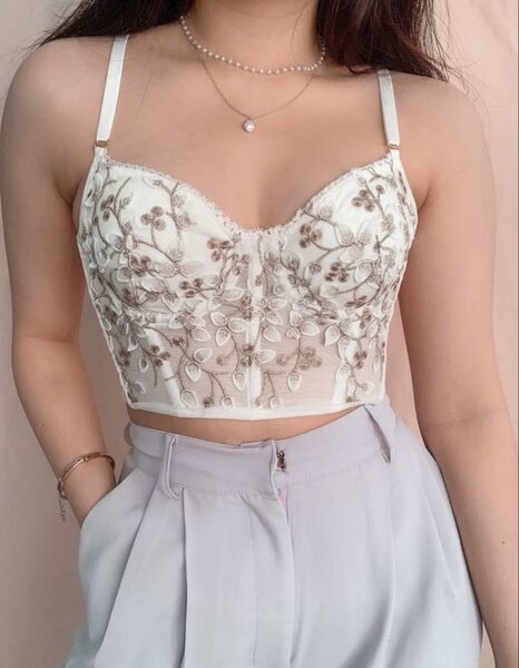 Top bustier brodé floral